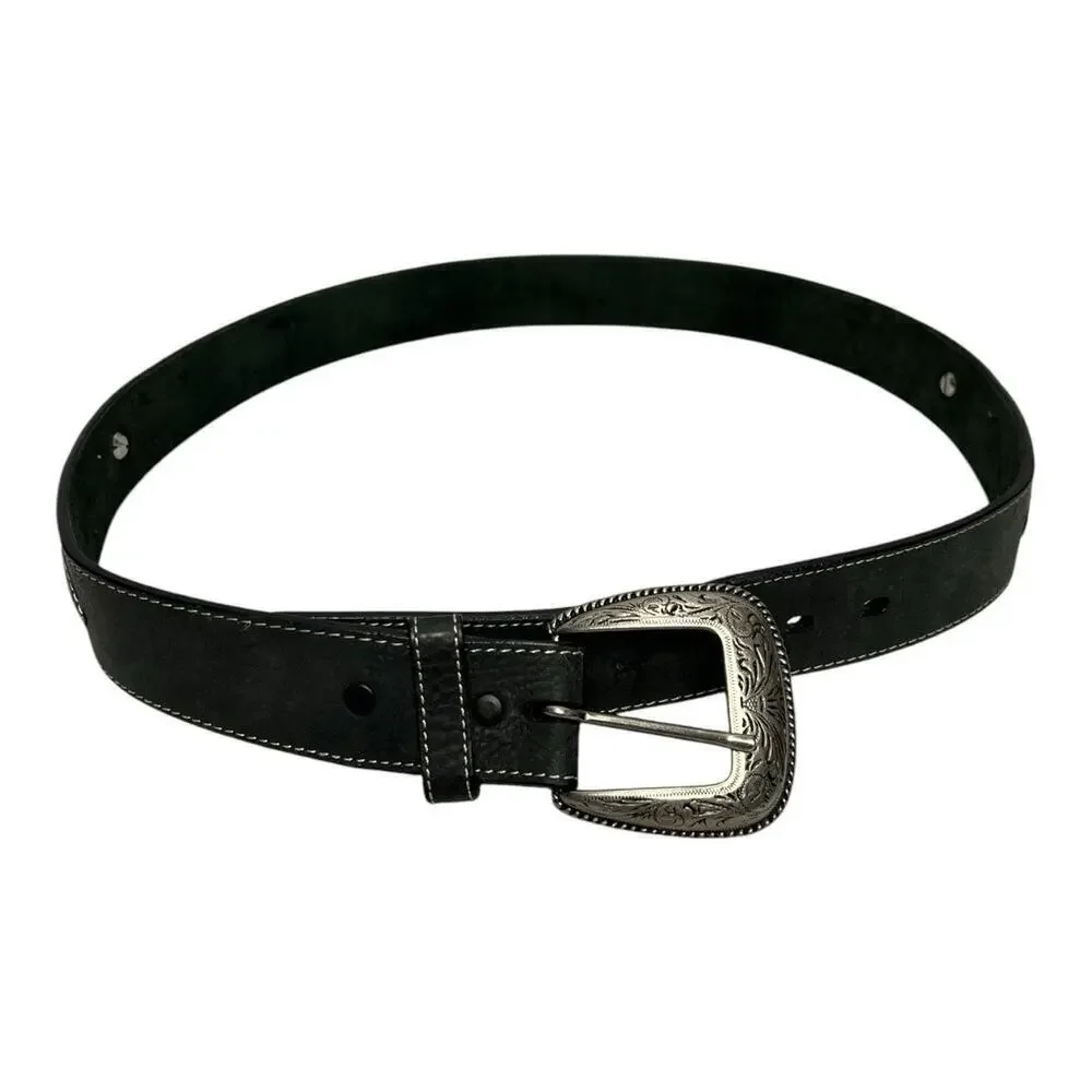 3D BELT Western Leather M Conchos Belt Mens 38 Silver Buckle Cowboy Black